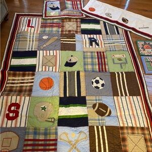 POTTERY BARN KIDA ALL STAR Patchwork Sports-Themed Quilt Set
